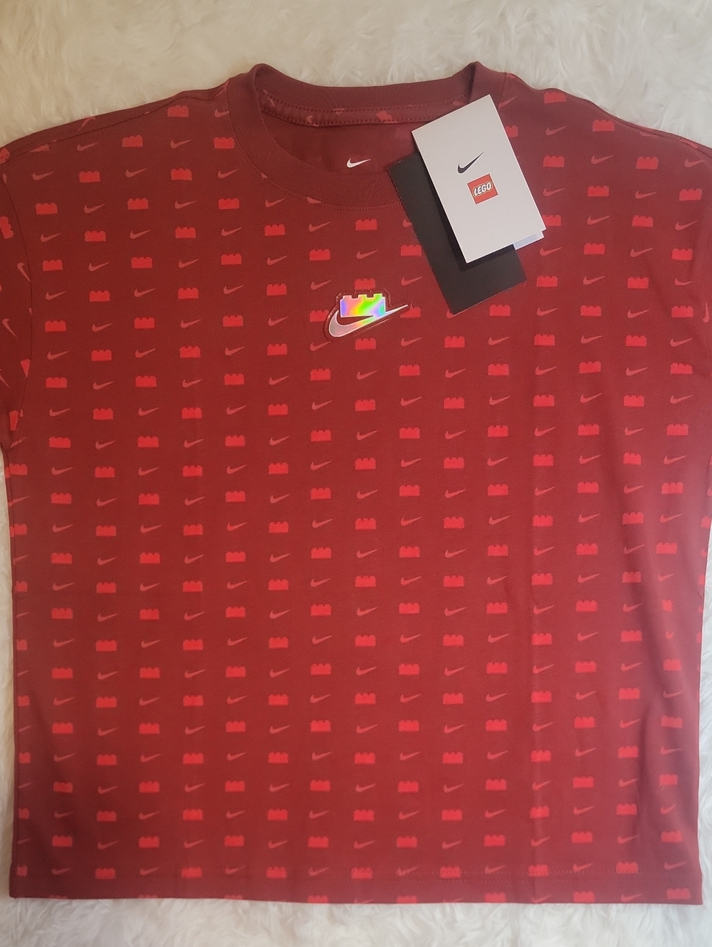 Nike X LEGO Red Pattern Short Sleeve Kid's Tee. Loose Fit. Large